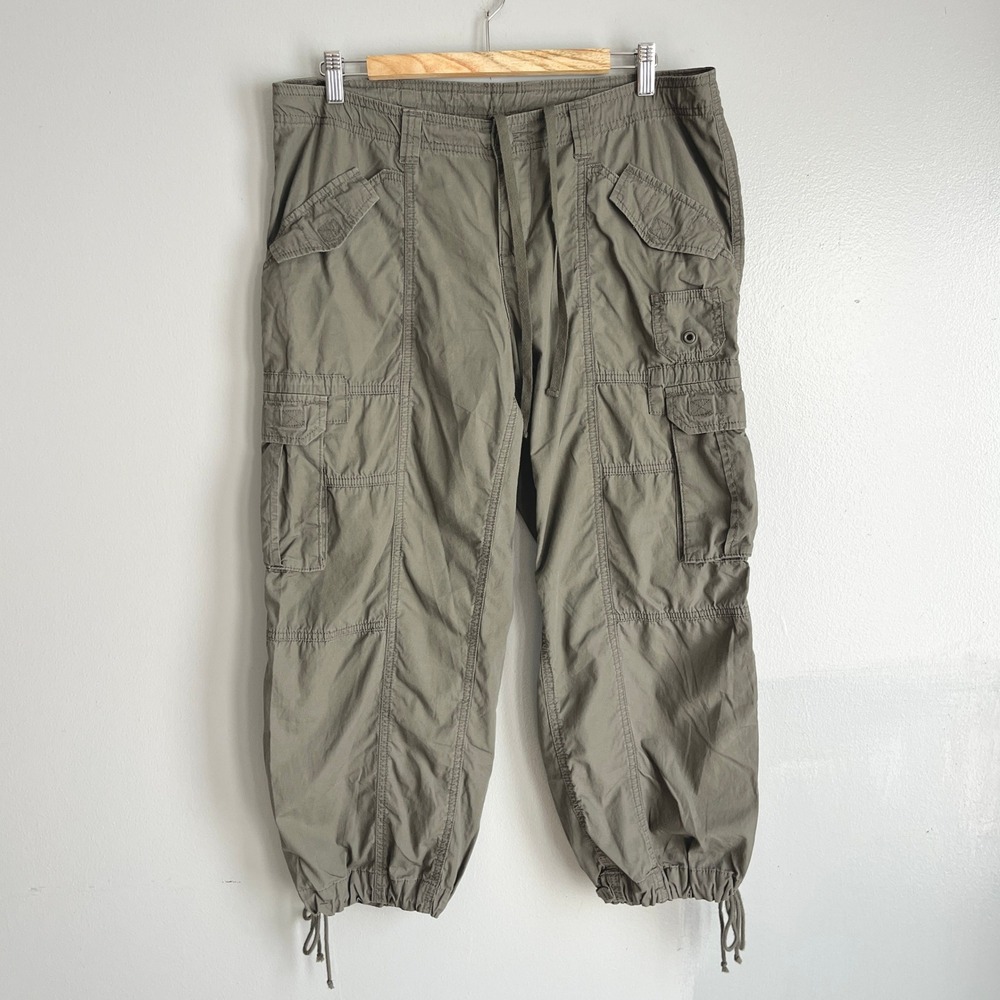 Norma Kamali Cargo Pants Womens 12 Army Green Cotton Crop Utility Gorpcore Y2K